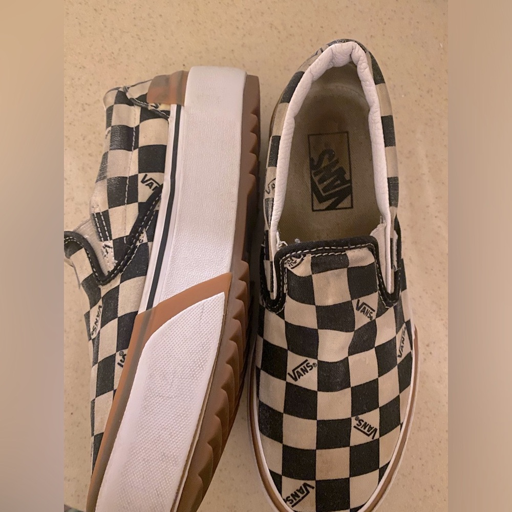 stackform logo checkered platform vans size 7.5
